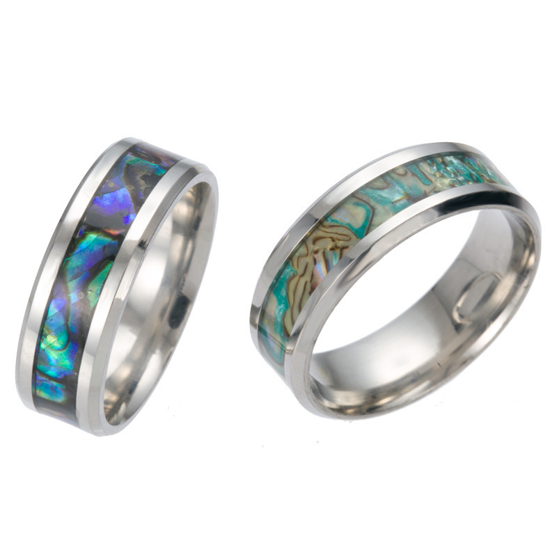 Vintage Jewelry Stainless Steel Acacia Wood Blue Sapphire Ring Turquoise Abalone Shell Inlay Tungsten Carbide Wedding Band Rings