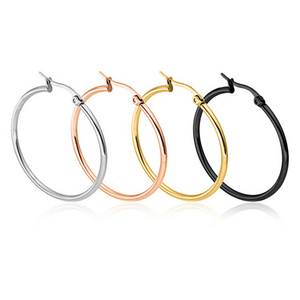 Wholesale 316L Stainless Steel Trendy Chunky Hoop Earring Set Gold Plated Plain Circle Wire Mens Small Mini Huggie Hoop Earrings