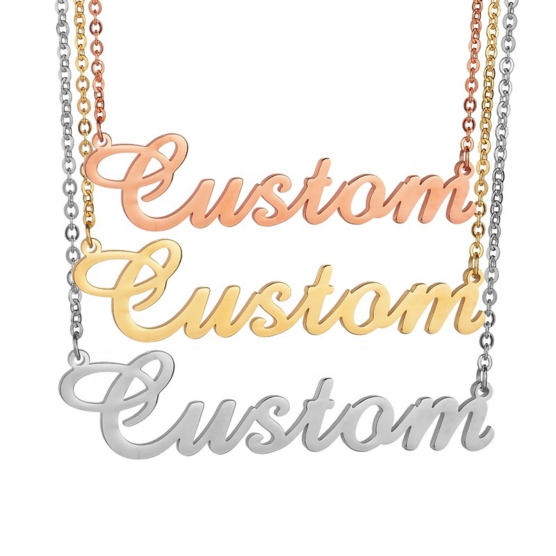 2019 fashion Jewelry metal copper brass stainless steel silver customized laser cutting letter logo necklace  pendant charms