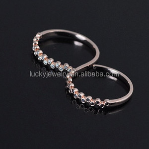 Fashion Chic Two Double Connector Finger Ring Zircon Crystal Finger Rings for Women Girls Wholesale Lot