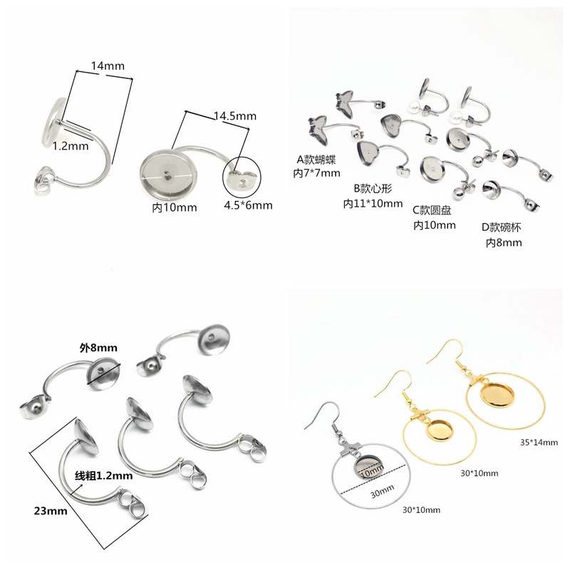 100pcs/bag Stainless Steel Findings Earring Hooks With Blank Crystal Tray Rose Gold Plated Claw Caps For DIY Jewelry Making