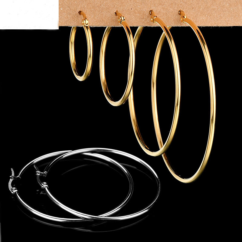 Wholesale 316L Stainless Steel Trendy Chunky Hoop Earring Set Gold Plated Plain Circle Wire Mens Small Mini Huggie Hoop Earrings