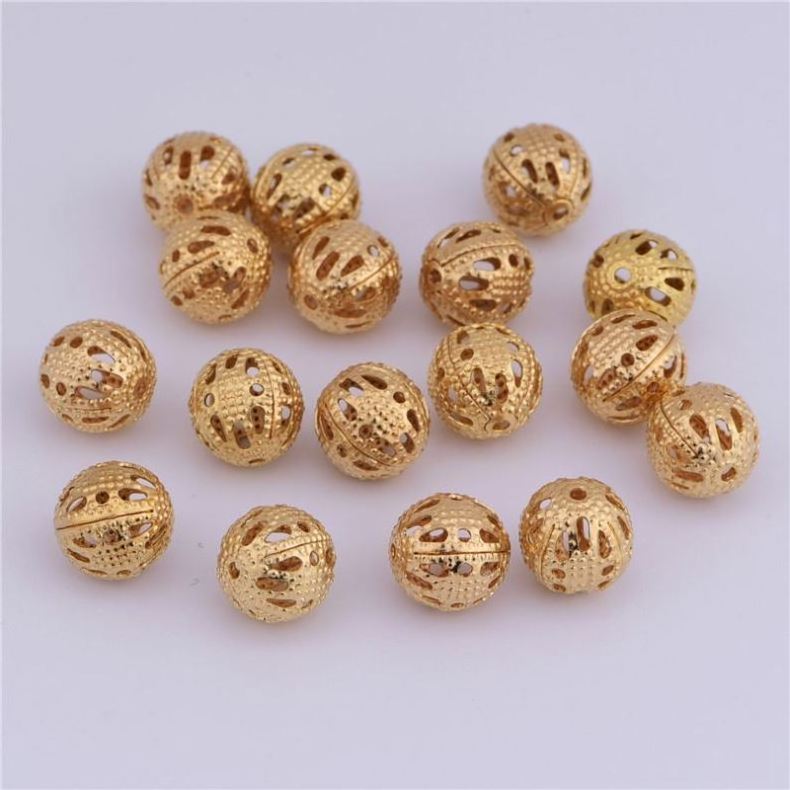 8mm Pure Copper Hollow Round Flower Ball Pendant Earrings Beads Material Diy Copper Jewelry Accessories