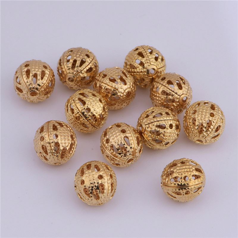 8mm Pure Copper Hollow Round Flower Ball Pendant Earrings Beads Material Diy Copper Jewelry Accessories