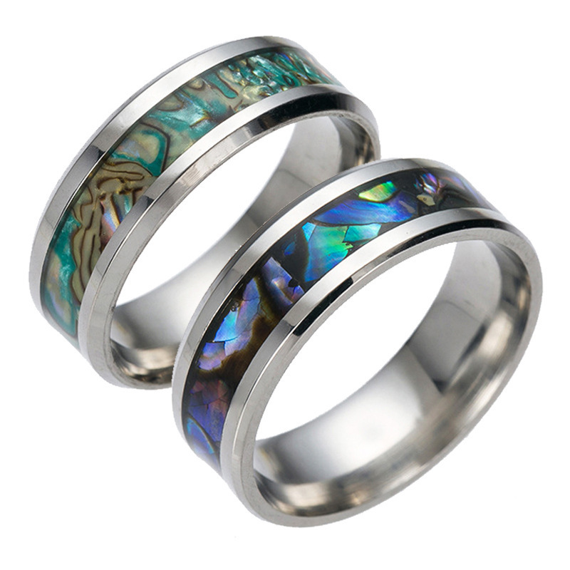 Vintage Jewelry Stainless Steel Acacia Wood Blue Sapphire Ring Turquoise Abalone Shell Inlay Tungsten Carbide Wedding Band Rings