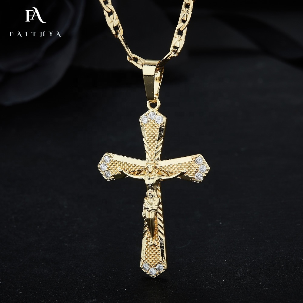 FP0137 Men 18k Gold Filled Jesus Pendants Orthodox Christian Baptism Necklace Cross Charm Jewelry Pendants