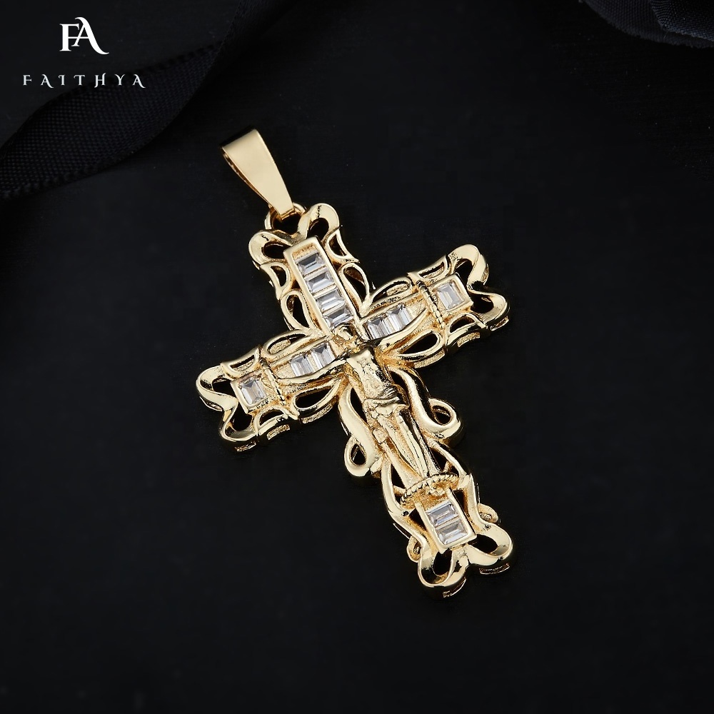 FP1048 Christianity Copper Alloy Jesus Crucifix Religious Jewelry Necklace 14k Gold Silver Plated Cross Pendant