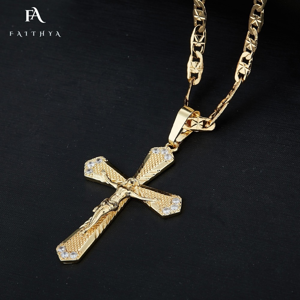 FP0137 Men 18k Gold Filled Jesus Pendants Orthodox Christian Baptism Necklace Cross Charm Jewelry Pendants