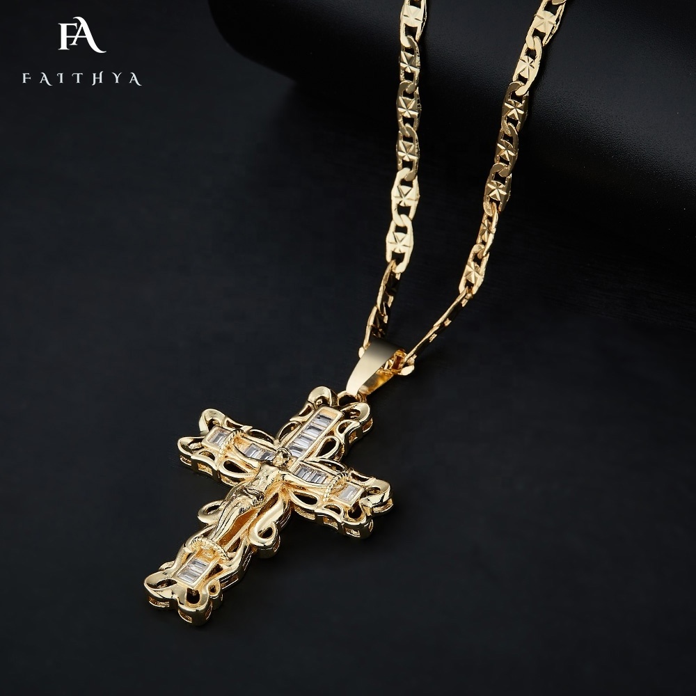 FP1048 Christianity Copper Alloy Jesus Crucifix Religious Jewelry Necklace 14k Gold Silver Plated Cross Pendant