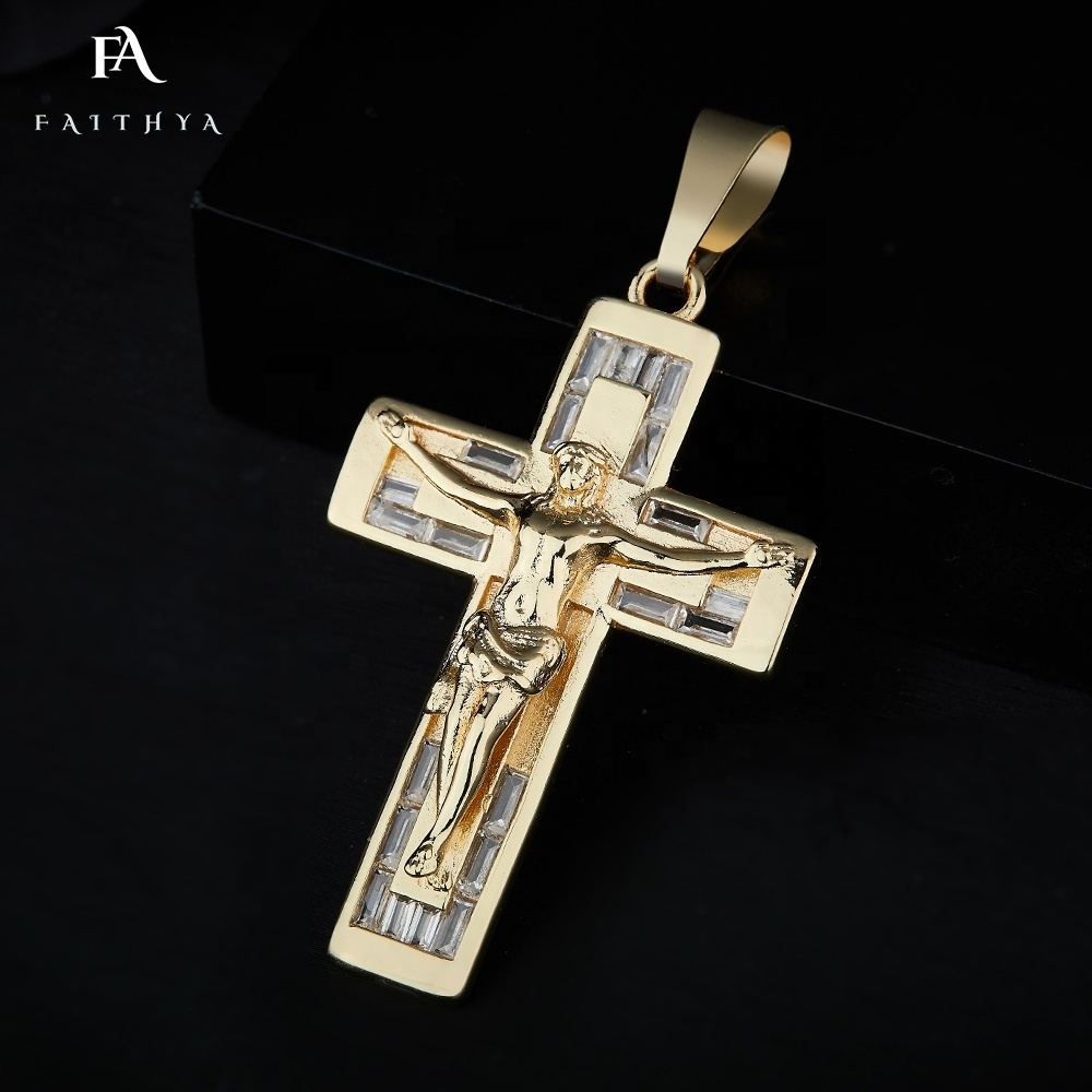 FP1049 Custom Christian Oro Laminated Cross Religious Redemption Savior Jesus Crucifix Solid Gold Jewelry Pendent Necklace