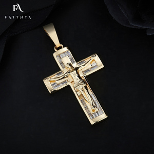 FP1049 Custom Christian Oro Laminated Cross Religious Redemption Savior Jesus Crucifix Solid Gold Jewelry Pendent Necklace