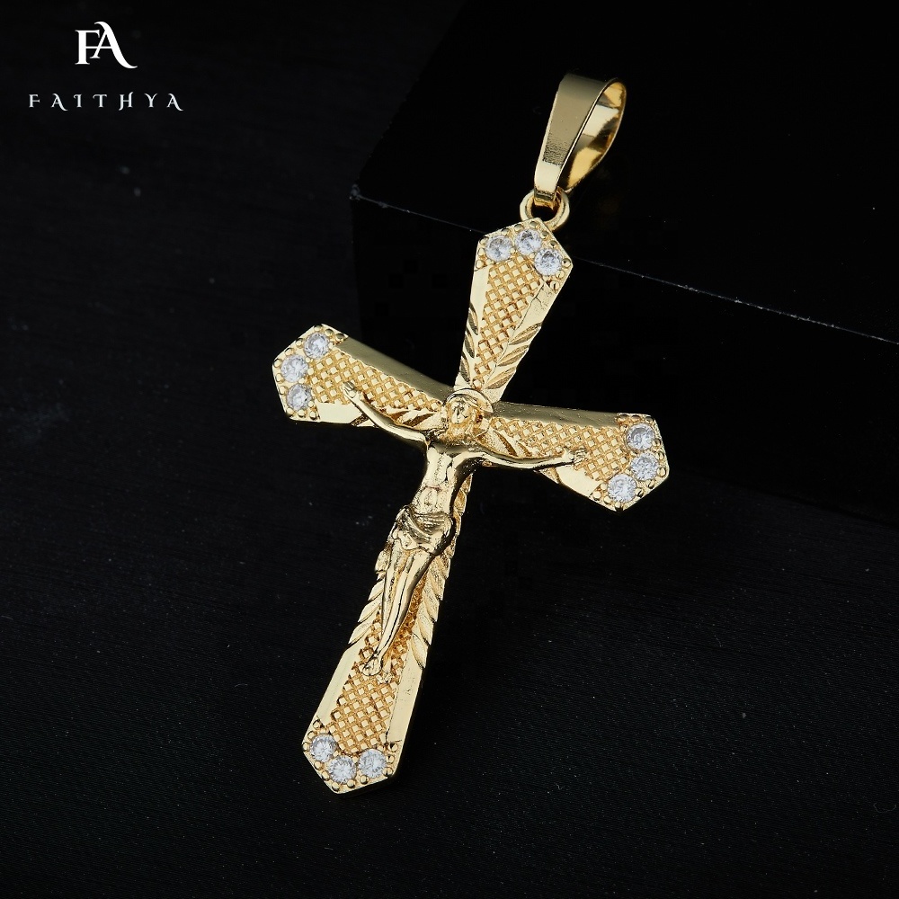 FP0137 Men 18k Gold Filled Jesus Pendants Orthodox Christian Baptism Necklace Cross Charm Jewelry Pendants