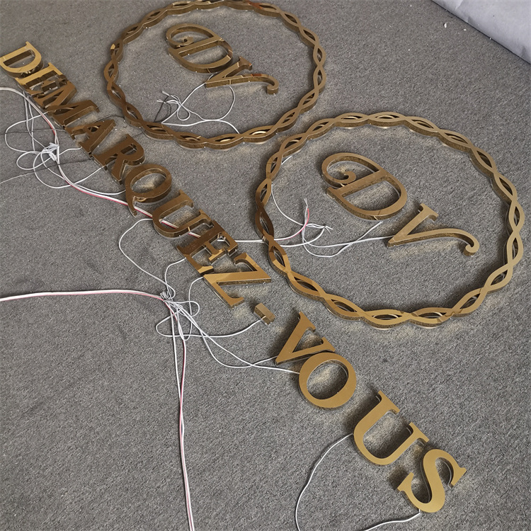 Custom LED Logo For Wall Office Metal Signage Stainless steel logo 3D Design logo sign gold letters