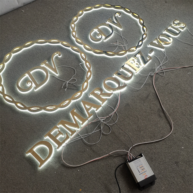 Custom LED Logo For Wall Office Metal Signage Stainless steel logo 3D Design logo sign gold letters