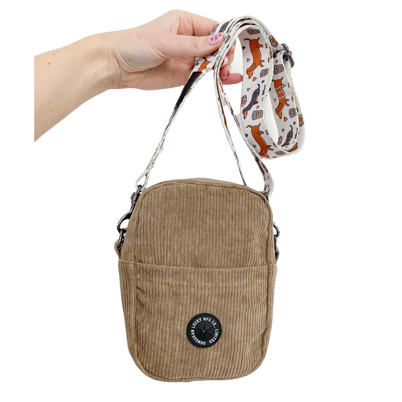 Custom pet training hiking food pouch crossbody corduroy dog walking treat bag