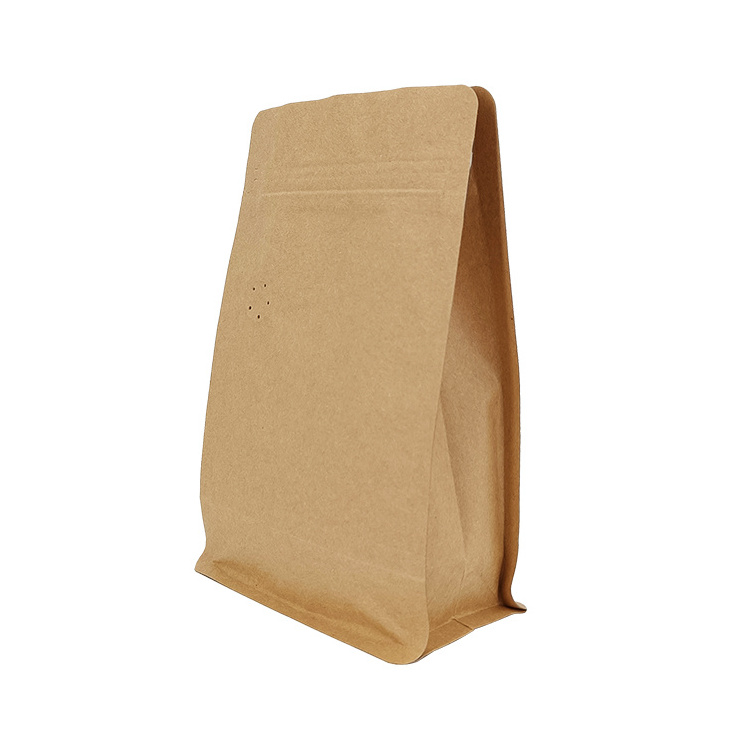 Custom Printed Compostable Stand Up Pouch Flat Bottom Premium Kraft Paper Coffee Bags With Valve And Zipper