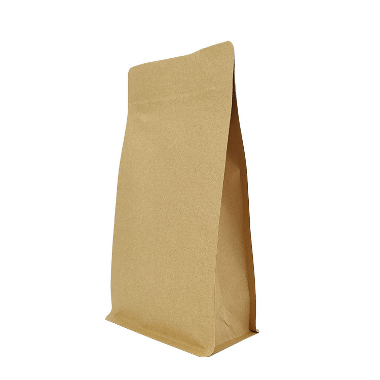 Custom Printed Compostable Stand Up Pouch Flat Bottom Premium Kraft Paper Coffee Bags With Valve And Zipper