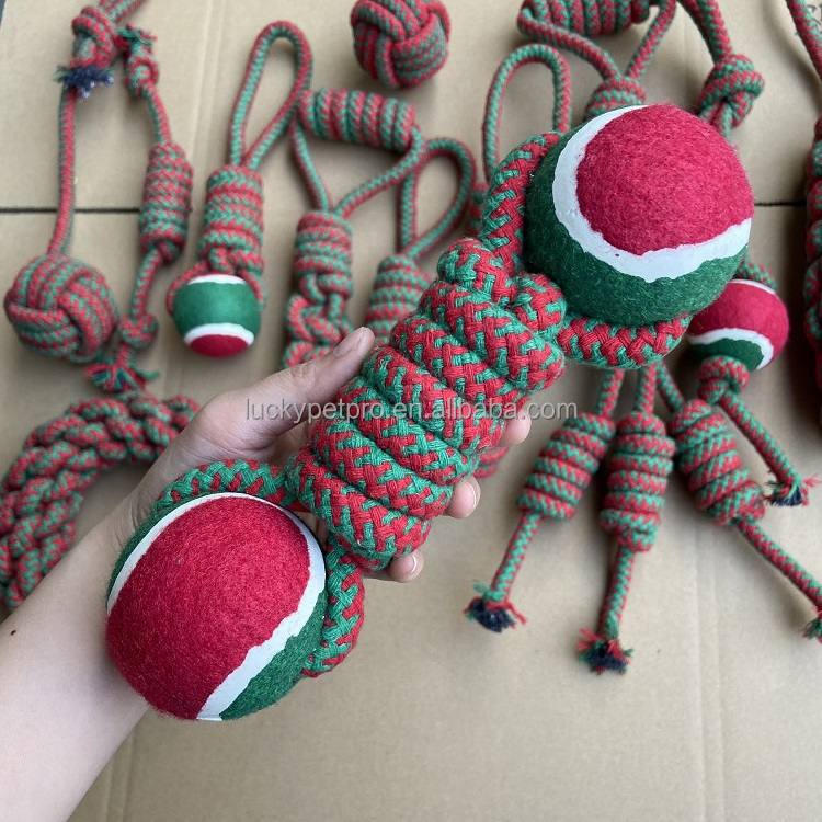 Christmas Knot rope dog chew toy green and red pet interactive knot design dog rope toys