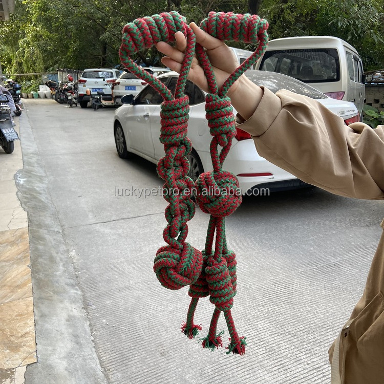 Christmas Knot rope dog chew toy green and red pet interactive knot design dog rope toys