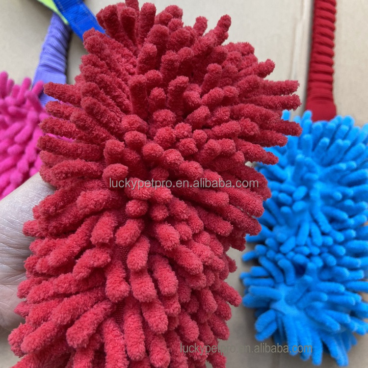 Microfiber Mop Toy Bungee Handle Dog Craft Durable Interactive Dog Chew Tug Toy with EVA ball