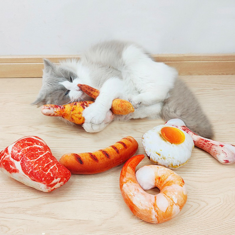 Food Shape pet plush cat toys vegetable fruit corn chicken Sausage Fried egg Bone crab plush Cat Toy