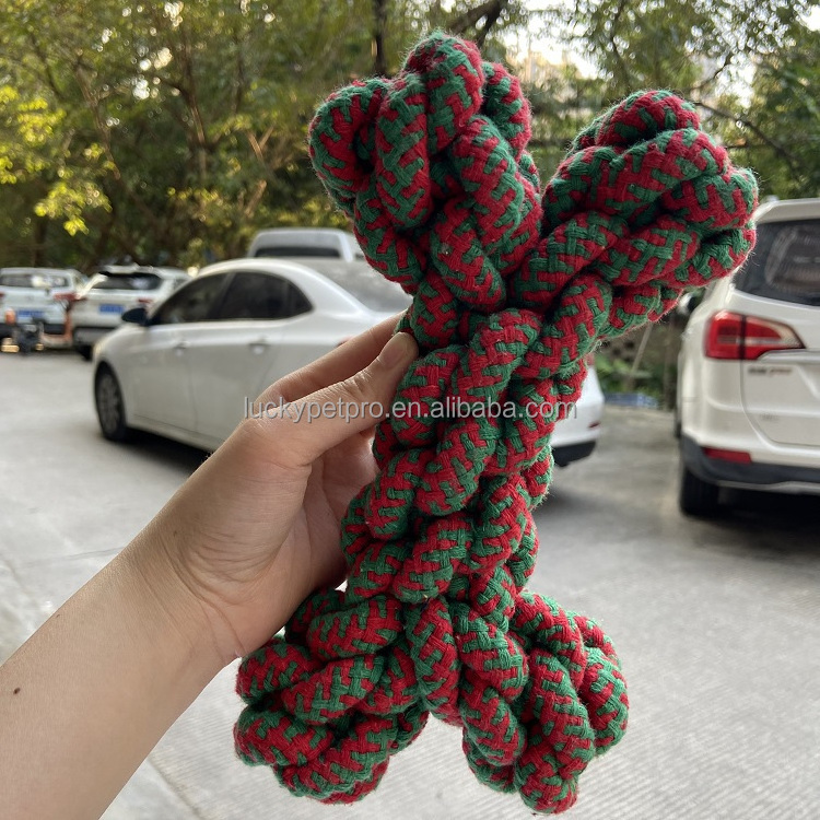 Christmas Knot rope dog chew toy green and red pet interactive knot design dog rope toys