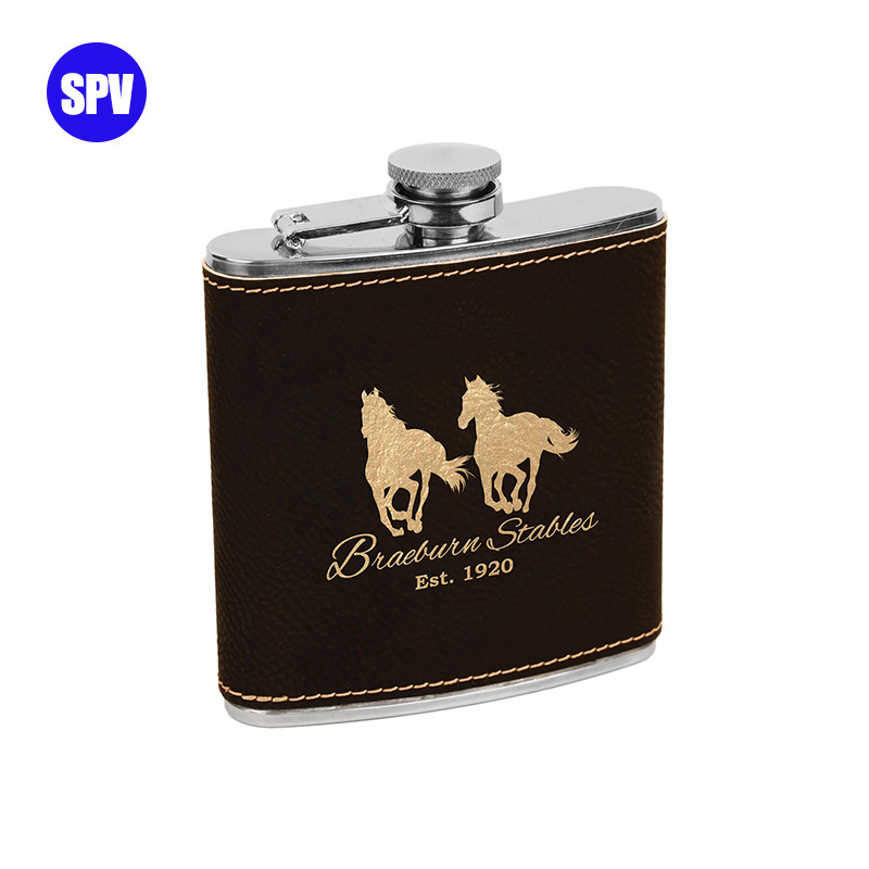 Wholesale Custom 8oz Black Laser Engraving Stainless Steel 304 Hip Flask with PU Cover