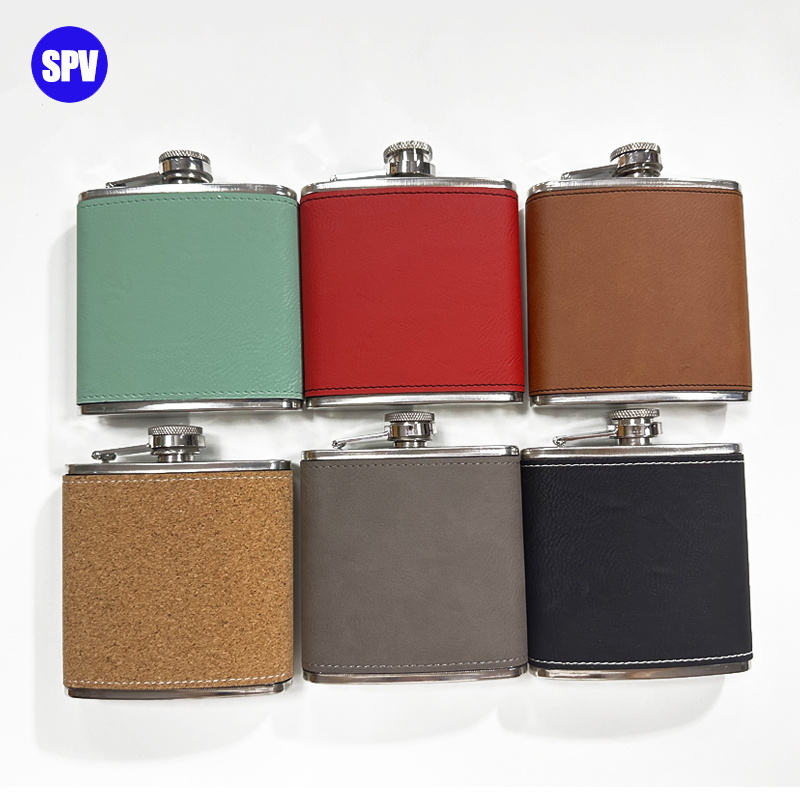 Hote Selling Laser Engraving Blanks Stainless Steel Hip Flask with Laserable Leatherette