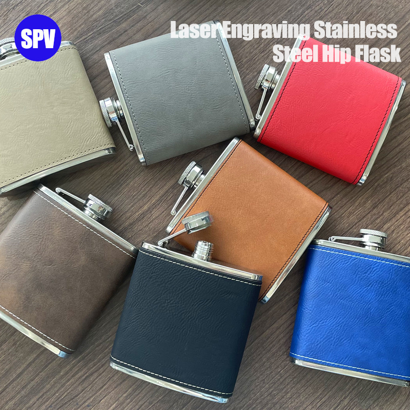 Hote Selling Laser Engraving Blanks Stainless Steel Hip Flask with Laserable Leatherette