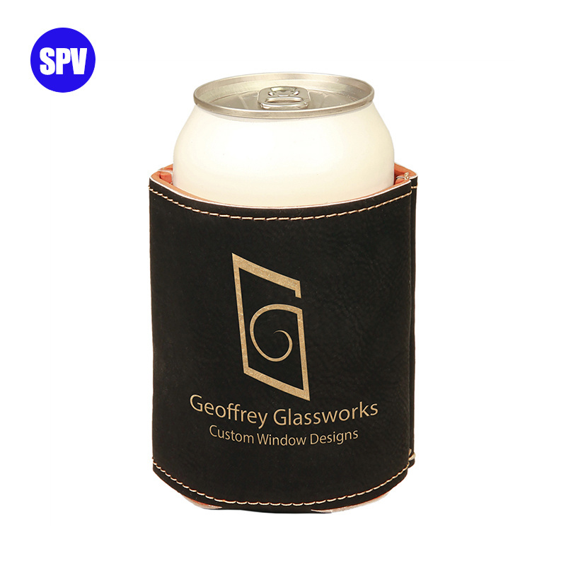 New Arrival Rawhide/Black Laser Leatherette Blanks Beverage Holder Leather Can Cooler