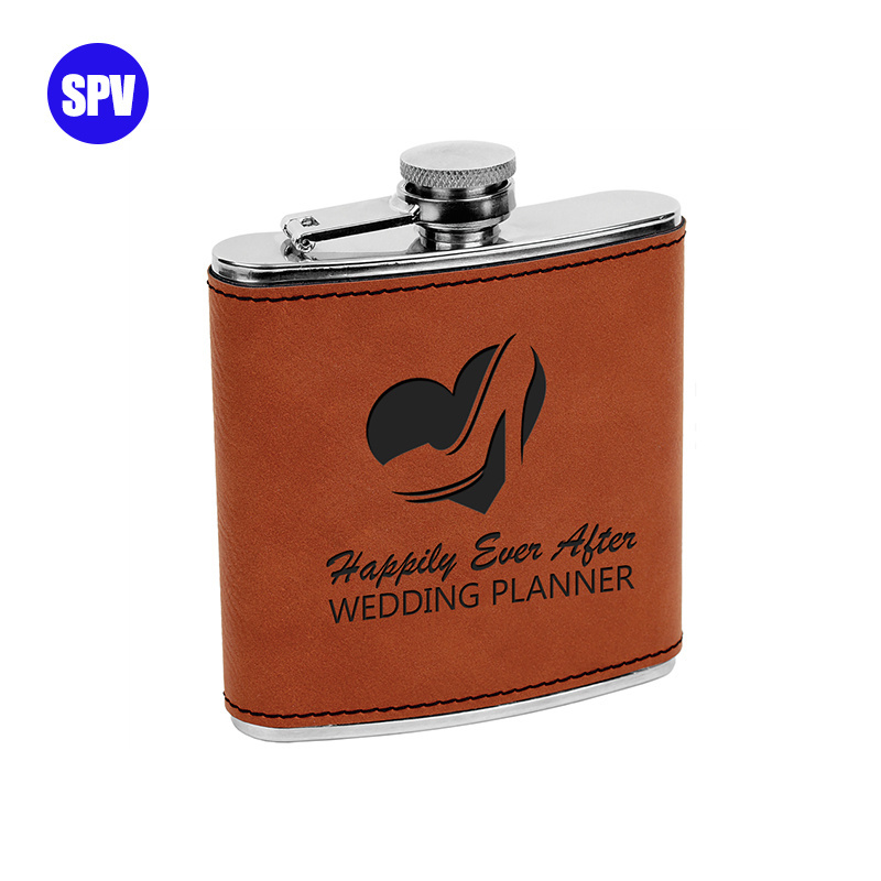 Wholesale Custom 8oz Black Laser Engraving Stainless Steel 304 Hip Flask with PU Cover