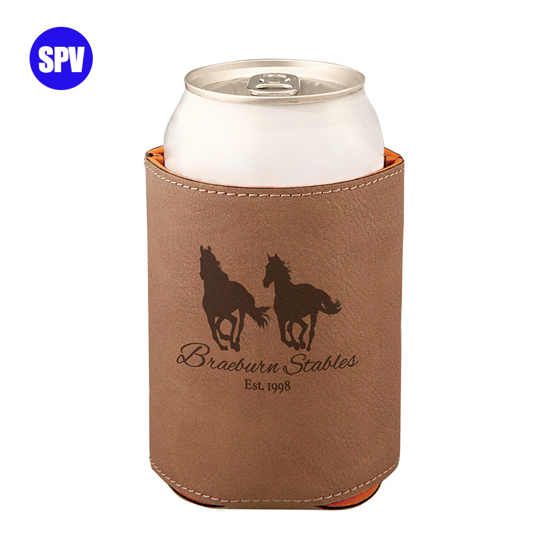 New Arrival Rawhide/Black Laser Leatherette Blanks Beverage Holder Leather Can Cooler