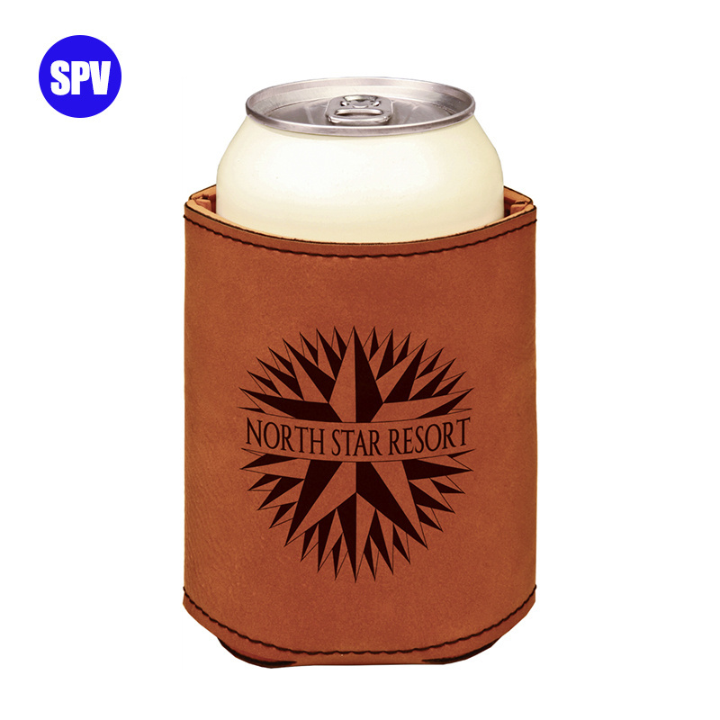 New Arrival Rawhide/Black Laser Leatherette Blanks Beverage Holder Leather Can Cooler