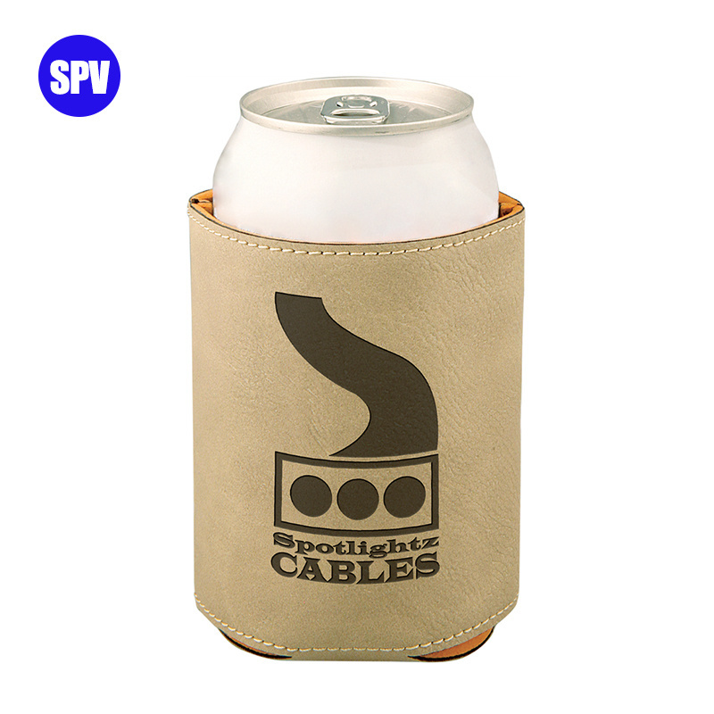 New Arrival Rawhide/Black Laser Leatherette Blanks Beverage Holder Leather Can Cooler