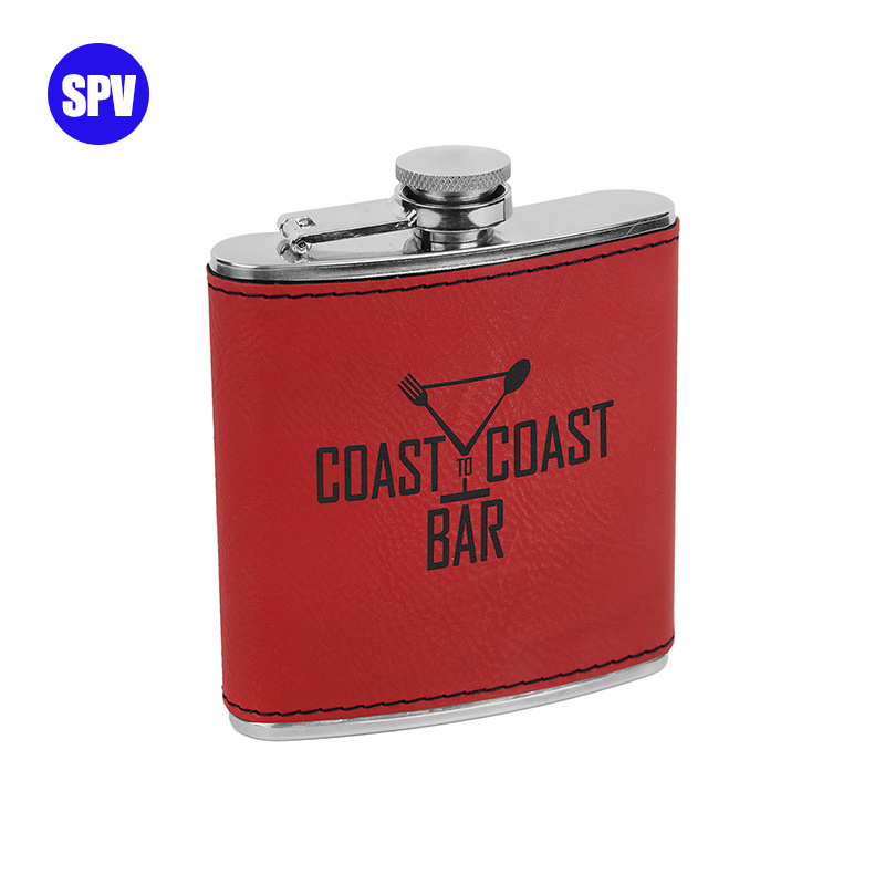 Wholesale Custom 8oz Black Laser Engraving Stainless Steel 304 Hip Flask with PU Cover