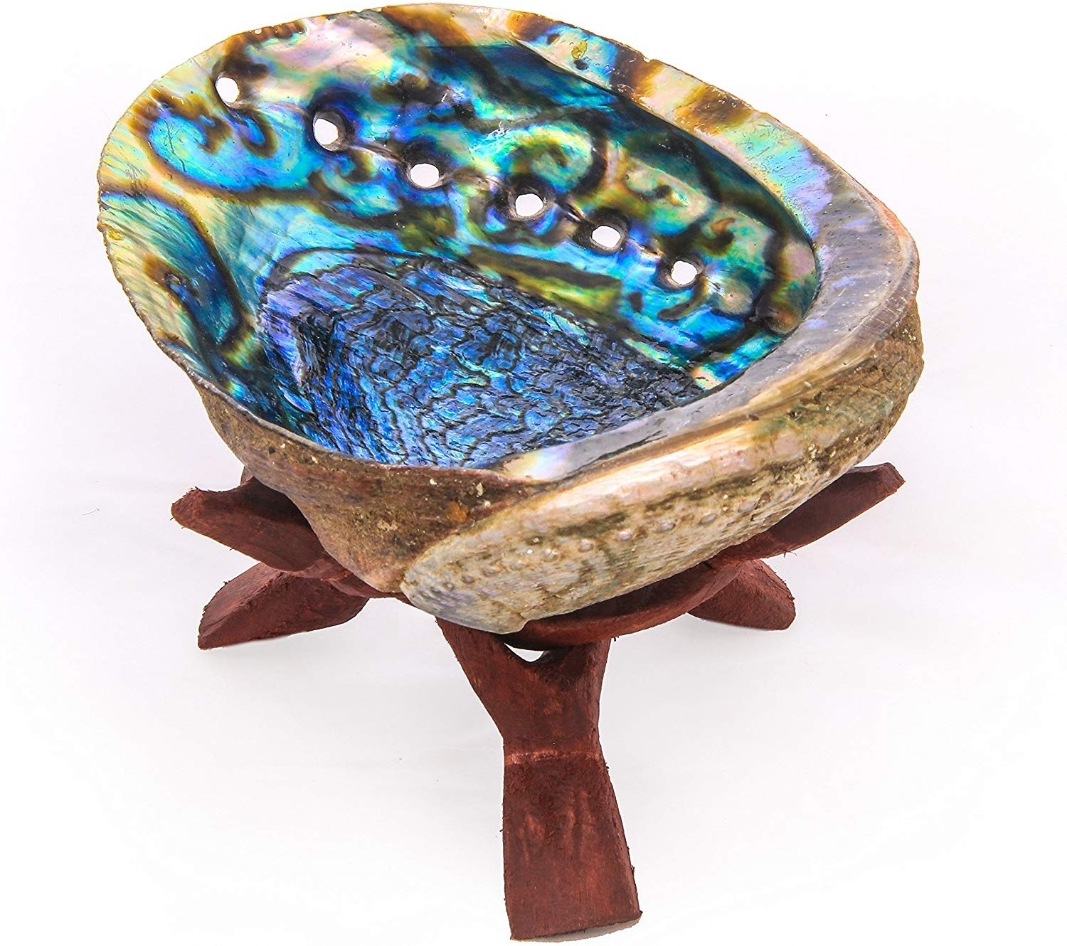 Abalone Shell Smudging Kit With 2xWhite Sage, 1xNatural Untouched Raw Abalone Shell, 1xWood Shell Stand,