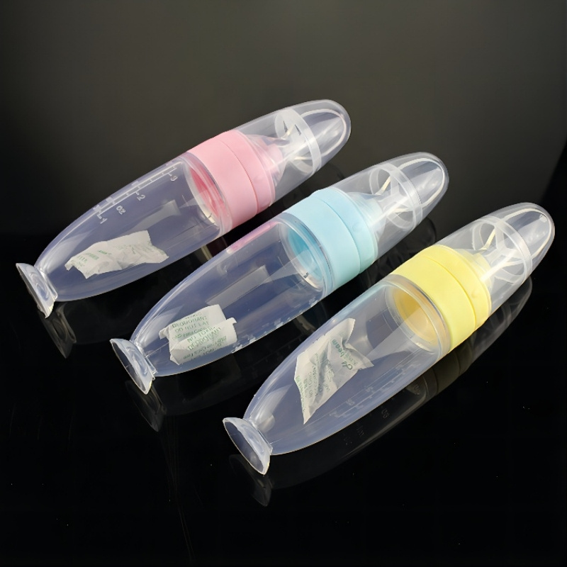 100% Food grade new design 7 pcs feeding gift bottle set with spoon clear silicone baby feeding bottle