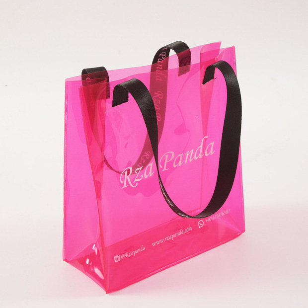 Custom Logo Print Laser Holographic PVC Beach Candy Color PINK Neon Shopping Beach Tote Bag