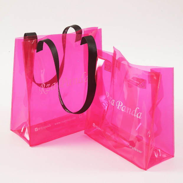 Custom Logo Print Laser Holographic PVC Beach Candy Color PINK Neon Shopping Beach Tote Bag