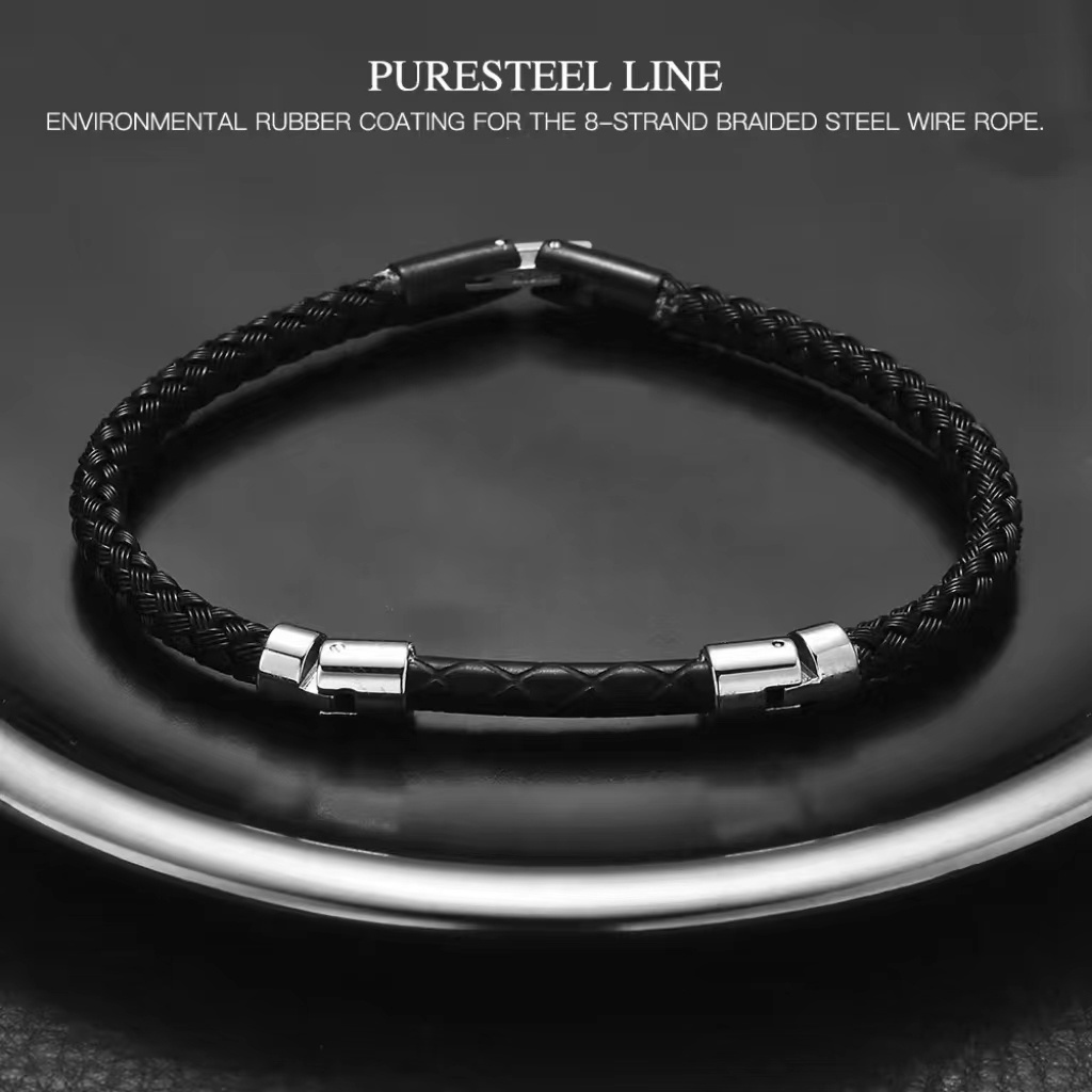 High Polished Men Luxury 316L Stainless Steel Knight Black Snake Skin Cool Jewelry Leather Bracelet for Men and Women DIY