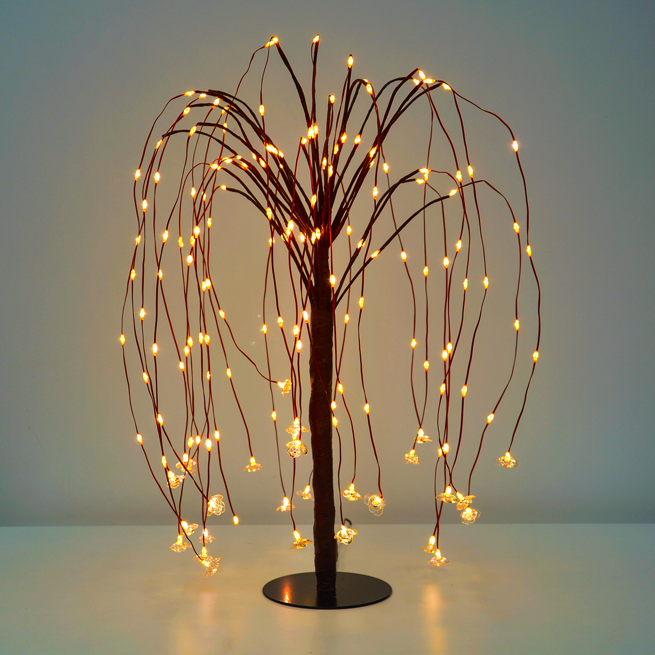 Hot Sale 22in 168LED Iron Frame Weeping Willow Tree Lamp With Small Flowers Christmas Decoration Light For Party Room