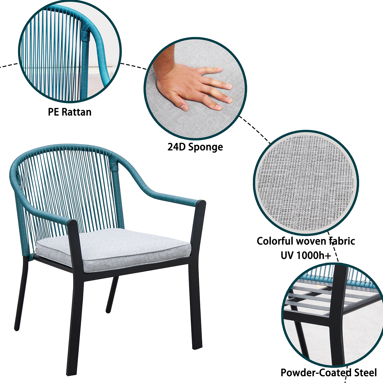 Bestselling gray Dinning chair 10cm Cushions outdoor furniture for comfort and leisure