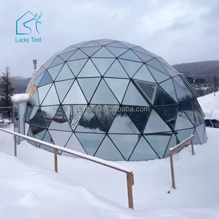 Winter Snow Camping House Geodesic Igloo Glass Dome Tent With Bathroom