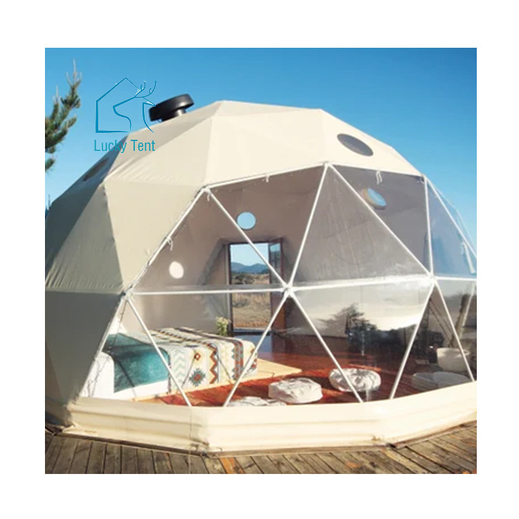 Transparent Garden Igloo 6M Glamping Geodesic Dome Tent With Glass Door