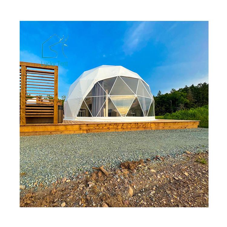 Transparent Garden Igloo 6M Glamping Geodesic Dome Tent With Glass Door