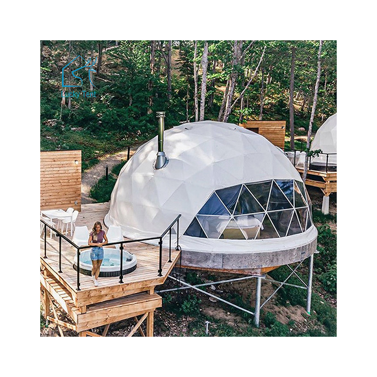 Outdoor waterproof geodesic hotel dome house tent luxury tourist camping tents with stove for sale factory prices