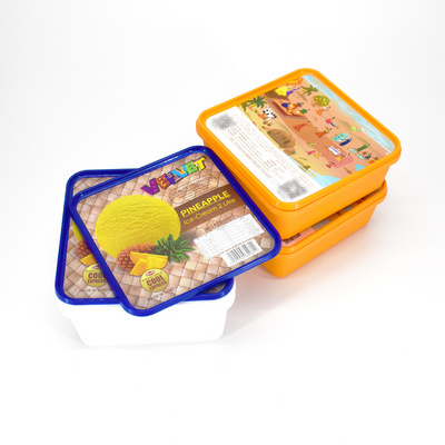 1L/ 2L/ 3L/ 5L custom square shape plastic container ice cream tub with lid for food and beverage