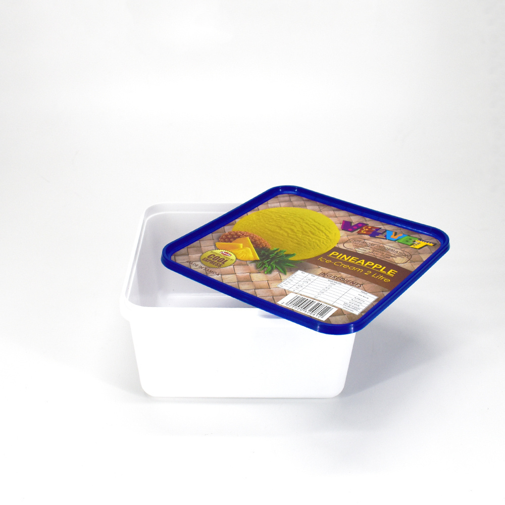 1L/ 2L/ 3L/ 5L custom square shape plastic container ice cream tub with lid for food and beverage