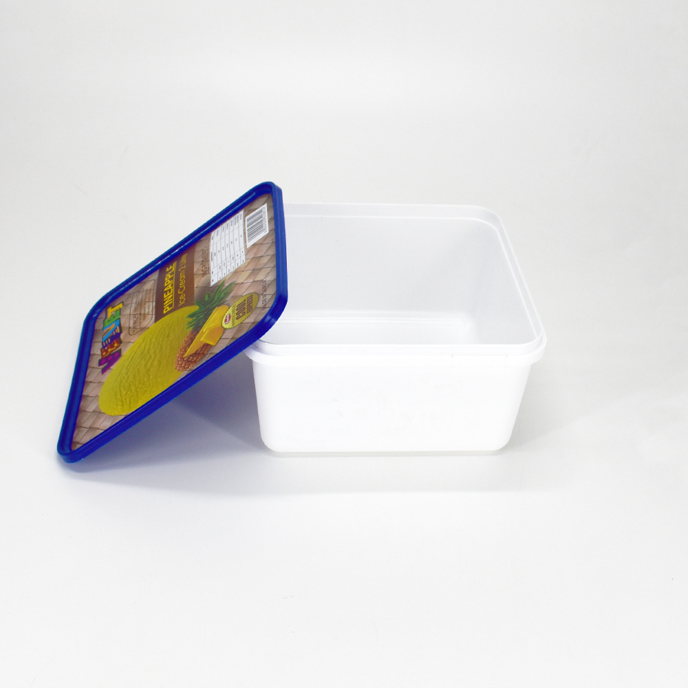 1L/ 2L/ 3L/ 5L custom square shape plastic container ice cream tub with lid for food and beverage