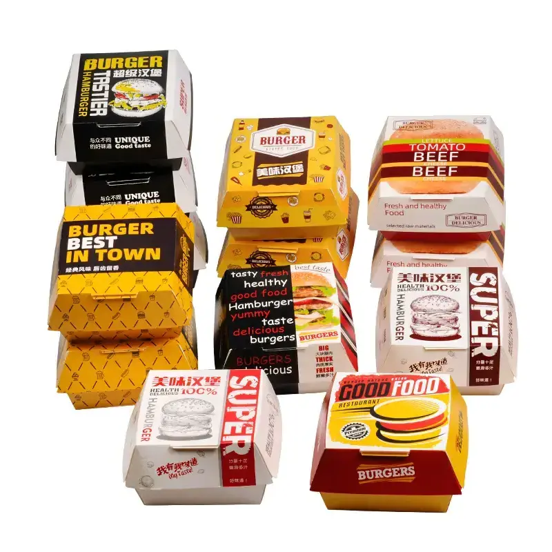 Luckytime Wholesale custom logo printed Recycled Take Away French Fries Paper Boxes Fast Food Hamburger Packaging